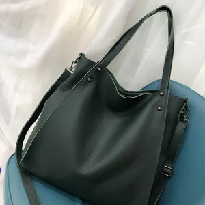 Borsa a mano in vera pelle verde scuro, grande borsa a spalla elegante per donna quotidiana.