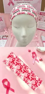 Pink breast cancer awareness headband with elastic design, comfortable daily wear accessory.