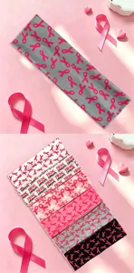 Breast cancer awareness headband with pink ribbon print elastic non-slip design for daily use.