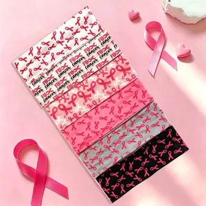 Breast cancer awareness headband set pink ribbon slogan elastic non-slip hair band 5pcs
