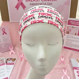 Breast cancer awareness headband elastic anti slip headscarf pink ribbon cancer slogan print