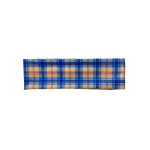 Diadema elástica ancha a cuadros retro azul y naranja, accesorio de moda versátil.