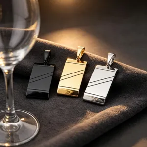 Pendentif plaque militaire en acier inoxydable gravé géométrique pour hommes bijoux.