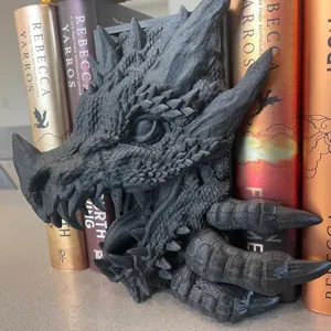 Detailgetreue schwarze Harz Drachenkopf Buchstütze für Fantasy Dekoration und Regale