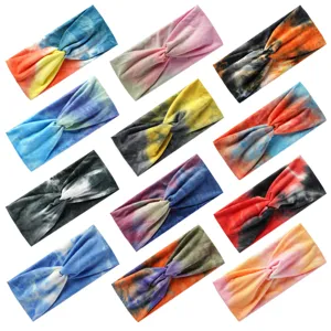 Bohemian tie-dye yoga sports headband elastic non-slip wide hair band for women
