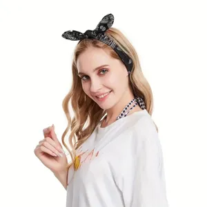 Bandeau à motif cachemire élégant pour femmes avec joli nœud d'oreilles de lapin.