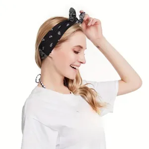 Bandeau oreilles de lapin impression cachemire noir accessoire cheveux femme detail