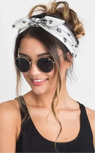 Bandeau cheveux motif cachemire noir et blanc noeud oreille lapin elastique pour femme chic