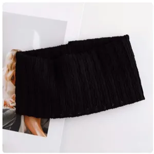 Schwarzes plissiertes breites Stirnband für Damen, elastisches Yoga Sport Schweißband und Zubehör.