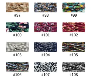 Assorted boho print twist headband details, elastic sweat-absorbing wide hair band styles.