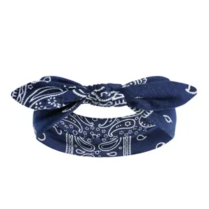 Bandeau cheveux femme imprimé cachemire bleu avec nœud mignon détail élastique.
