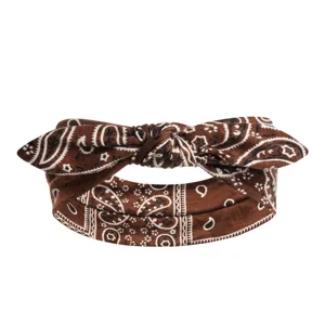 Bandeau cachemire marron avec nœud papillon, bandeau élastique pour femme vue détaillée.