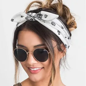 Femme cachemire imprimé élastique bandeau mignon nœud cheveux vintage turban accessoire