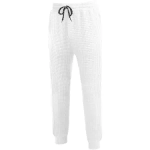 Men casual pants autumn winter white square jacquard drawstring tapered trousers fashion activewear