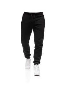 Ανδρικό Μαύρο Φλις Παντελόνι Φόρμας Casual Fitness Αθλητικό Σπορ Μπροστινή Όψη