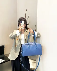 Genuine leather large capacity shoulder bag women commuter crossbody handbag elegant blue tote