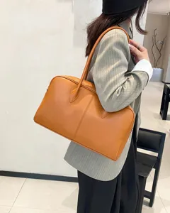 Brown leather tote bag women commuter shoulder handbag casual minimalist daily carry all style