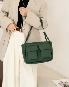 Dark green leather shoulder bag for women, large capacity stylish tote and crossbody design.