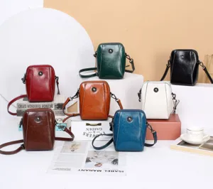Petit sac bandoulière en cuir ciré pour femme, sacoche de téléphone rétro et sac décontracté.
