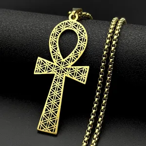 Gold Ankh cross pendant necklace sacred geometry cutout vintage hip hop jewelry chain