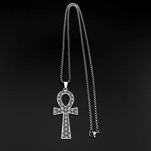 Vintage stainless steel Egyptian Ankh cross pendant necklace retro hip hop jewelry accessories