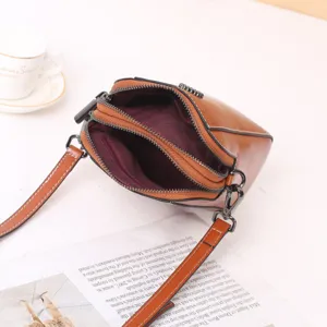 Petit sac bandouliere en cuir cire marron multi fermeture eclair telephone portable sac