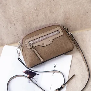 Women Genuine Leather Crossbody Bag Small Square Bag Fashion Phone Bag Casual Single Shoulder Bag With Zipper Stitching