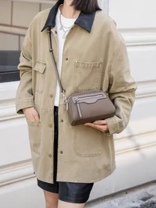 Genuine leather crossbody bag for women, stylish small square shoulder bag with zipper.