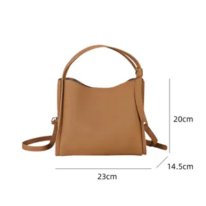 Brown leather bucket bag women stylish casual retro handbag shoulder crossbody bag.