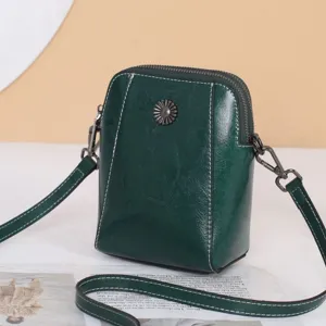 Sac Bandoulière Femme en Cuir Véritable Rétro Cuir de Vachette Huilé Sac Coquillage Pratique Porte-Monnaie Téléphone Sac à Main Quotidien