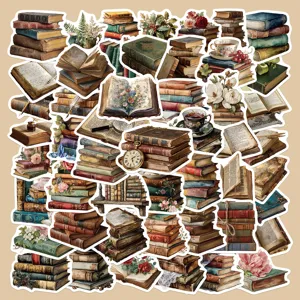 Vintage Book Stickers Waterproof Vinyl Decals For Journaling Scrapbooking Notebook Diary Aesthetic Stationery Supplies
