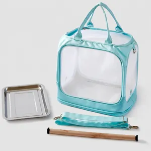 Portable bird carrier bag clear oxford cloth travel pet cage with tray and stand stick