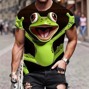 T-shirt homme imprimé 3D streetwear graphique grenouille drôle manches courtes col rond.