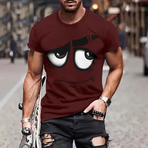 T-shirt manches courtes homme impression yeux rigolos 3D streetwear top casual detail