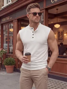 Fashion men summer knitted sleeveless tank top slim fit casual ribbed sports vest