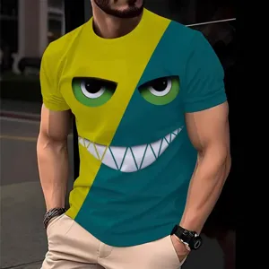 Gros plan détail t shirt homme impression 3D motif œil diabolique rigolo streetwear haut