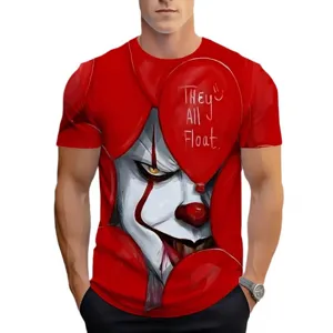 T-shirt graphique clown d'horreur imprimé 3D pour hommes haut décontracté d'été.