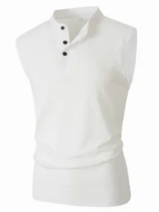 Men white ribbed sleeveless tank top summer knit casual fitness slim fit undershirt detail