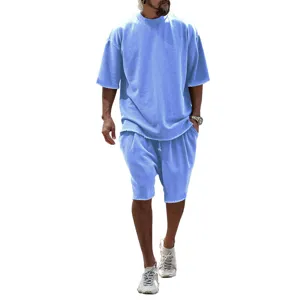 Men summer short sleeve t-shirt and shorts set casual loose two piece outfit apparel