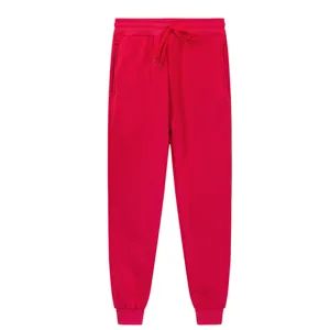 Detailed view of the red fleece-lined men's sweatpants showing the elastic drawstring waist.