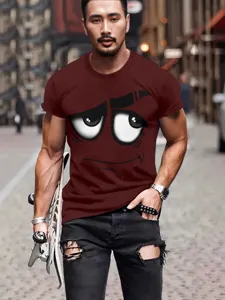 T-Shirt Homme Imprimé 3D Visage Drôle Décontracté Manches Courtes Streetwear Col Rond