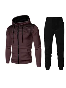 Men's athletic tracksuit set featuring a gradient dot zip hoodie and comfy black sweatpants.