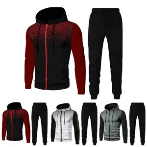 Men's casual sportswear tracksuit featuring gradient print hoodie and matching sweatpants.