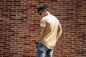 Men solid casual short sleeve t-shirt back detail view comfortable breathable cotton top apparel