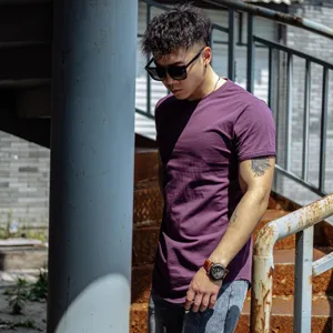 Men's short sleeve casual fitness t-shirt, solid purple color, comfortable and stylish top.