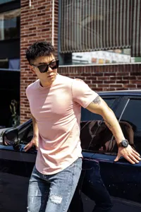Men's Casual Short Sleeve T-Shirt Solid Color Slim Fit Muscle Tee Summer Gym Workout Top