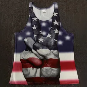 Men's American flag print athletic tank top summer casual fitness sleeveless shirt for men