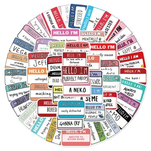 Vue détaillée du set d'autocollants drôles avec badge, pack d'autocollants en vinyle imperméable.