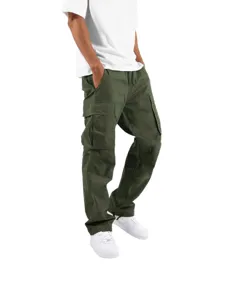 Men's green cargo pants casual multi-pocket drawstring trousers for daily wear spring style