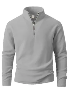 Heren grijs fleece truien met kwart ritssluiting sweatshirt lange mouw casual top